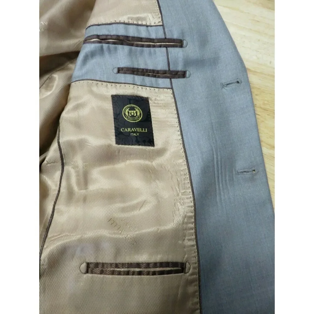 Mens Caravelli Taupe Gray‎ Formal Jacket Size 42R Super 150s 2 Button Dual Vent